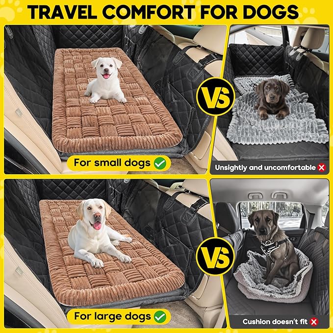 Dog Car Bed Mat, Non-Slip Backseat Extender Pet Blanket, Plaid Dog Bed for Trucks, Sedans &amp; Large SUVs, Chew-Resistant Travel Pad for Dogs, Easy Clean &amp; Scratch-Proof &amp; Comfort（56"x28.7" Brown