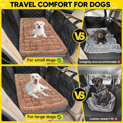 Dog Car Bed Mat, Non-Slip Backseat Extender Pet Blanket, Plaid Dog Bed for Trucks, Sedans &amp; Large SUVs, Chew-Resistant Travel Pad for Dogs, Easy Clean &amp; Scratch-Proof &amp; Comfort（56"x28.7" Brown