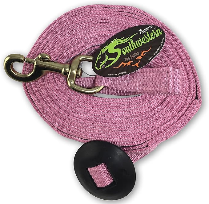 Southwestern Equine Lunge Line for Horses Cotton Horse Lunge Line with Bolt Snap &amp; Rubber Stop (Pink, 24&