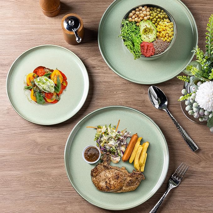 GBHOME Ceramic Dinnerware Sets for 6, 18 Pieces Stoneware Plates and Bowls Sets, Scratch Resistant Dishes, Dishwasher &amp; Microwave Safe-Pastel Green