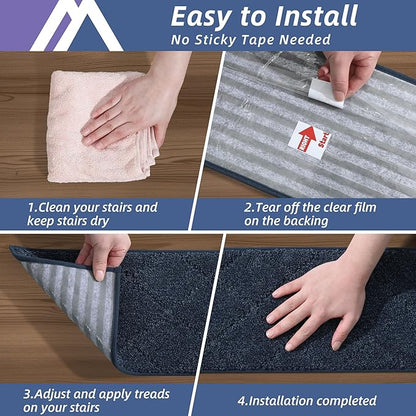 COSY HOMEER Edging Stair Treads Non-Slip Carpet Mat 28inX9in Indoor Stair Runners for Wooden Steps, Edging Stair Rugs for Kids and Dogs, 100% Polyester TPE Backing (7pc, Navy)