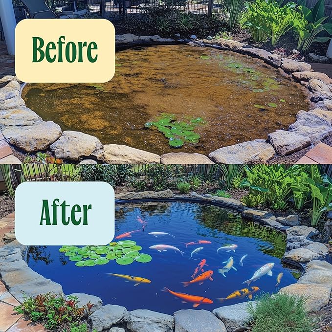 Pond Water Treatment Liquid - 2X Strength Probiotic Blend for Reducing Muck and Odors in Koi Ponds and Natural Ponds - Safe for Fish, Pets, &amp; Swimming - 1 gal.