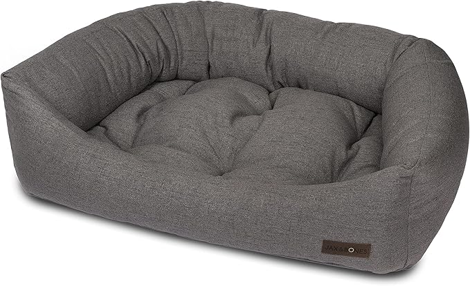 Jax &amp; Bones Dog Napper - Lark Graphite Machine Washable Bed for Dogs - Extra Heavy Duty Bolstered Sides - Small Grey Dog Mat | 24 x 21 Inches