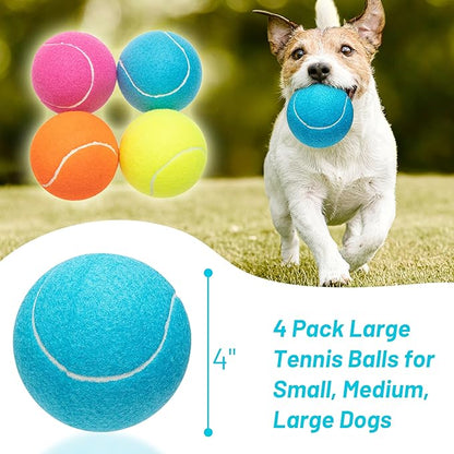 Large Dog Tennis Balls 4-Pack, 4 inch Interactive Big Dog Toy Ball for Small Medium Large Dogs, Dog Toys for Outdoor/Indoor Sports, Fetch, Training &amp; Play