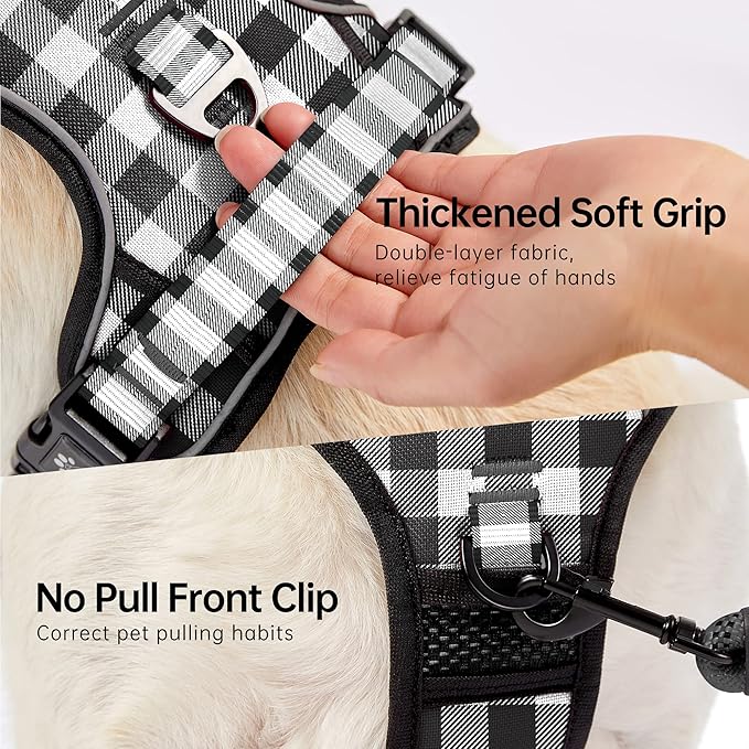 NESTROAD Dog Harness (Checkered Black,S) with Leash, Reflective, Adjustable, Soft Padded, Easy Control Handle, for Small Dogs, Front &amp; Rear Clip Design