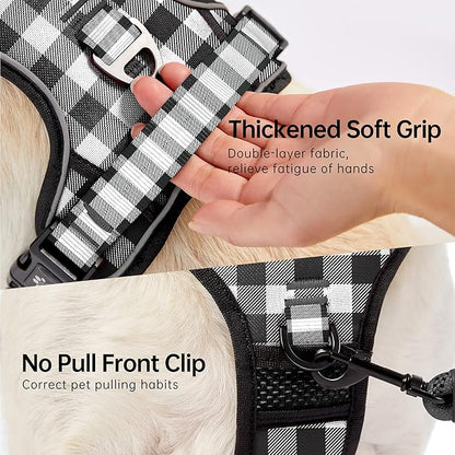 NESTROAD Dog Harness (Checkered Black,S) with Leash, Reflective, Adjustable, Soft Padded, Easy Control Handle, for Small Dogs, Front &amp; Rear Clip Design