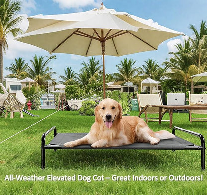 Raised Dog Bed, Outdoor Dog Bed for Dogs, Cooling Elevated Pet Cot, Durable and Sturdy Pet Bed, Waterproof Mesh Cover Raised Metal Frame, Non Slip, Black