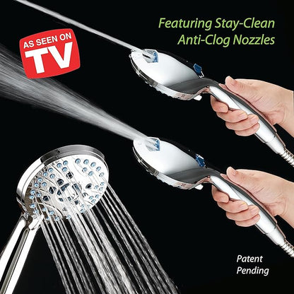 Hotel Spa AquaCare As-Seen-On-TV High Pressure Handheld/Rain 50-mode 3-way Shower Head Combo with Adjustable Arm - Anti-clog Nozzles, Tub &amp; Pet Power Wash, 6 ft. Hose, All Chrome Finish