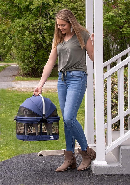 Pet Gear No-Zip View 360 Pet Safety Carrier &amp; Car Seat for Small Dogs &amp; Cats Push Button Entry, View 360 20-inch, Navy