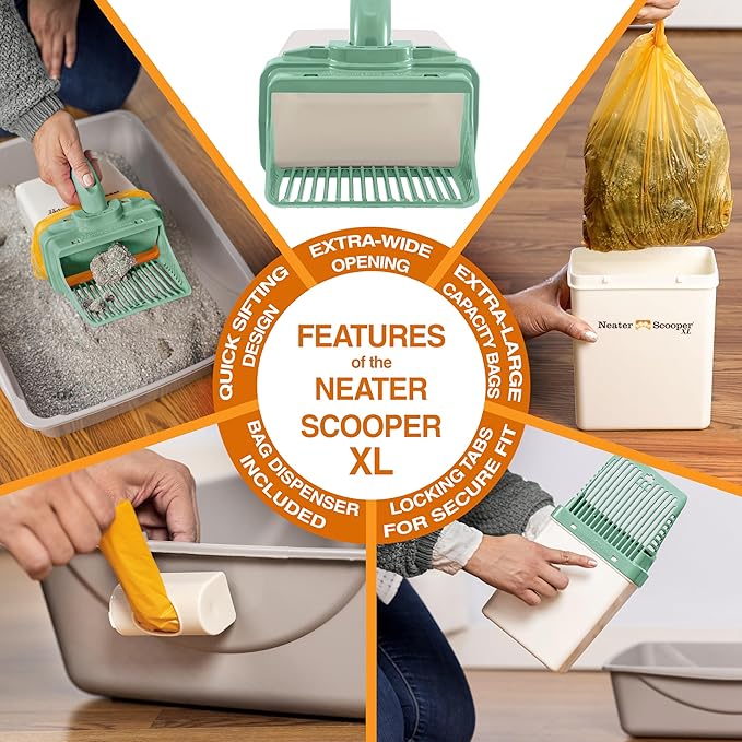 Neater Pet Brands Neater Scooper XL Cat Litter Scoop, 15 Refill Bags – Extra-Large Capacity Mess-Free Cat Litter Scooper with Bag for Large &amp; Multiple Cats, Spill-Proof Litter Box Scooper with Holder