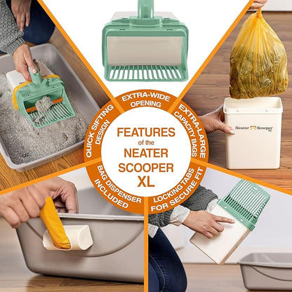 Neater Pet Brands Neater Scooper XL Cat Litter Scoop, 15 Refill Bags – Extra-Large Capacity Mess-Free Cat Litter Scooper with Bag for Large &amp; Multiple Cats, Spill-Proof Litter Box Scooper with Holder