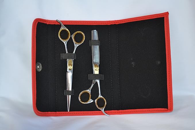 Sharf Gold Touch Pet Grooming Shear Kit 7.5 Inch Straight &amp; 6.5" 42-Tooth Thinning Scissors