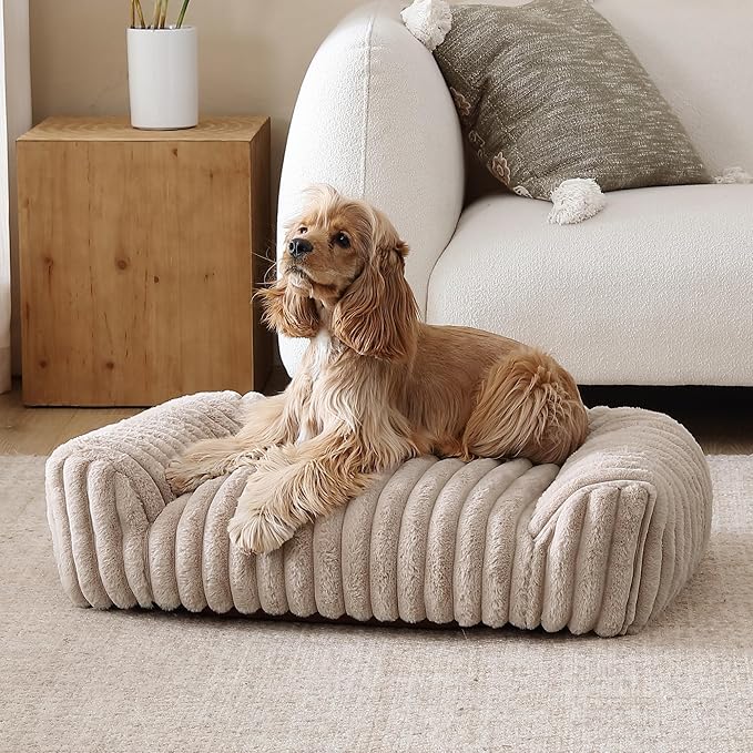 Arlee Saddle Sofa Memory Foam Pet Bed, Comfortable &amp; Washable, Ideal for Dogs and Puppies, Extra Comfort, Couch Design, Crate &amp; Kennel Furniture, Pet Supplies &amp; Essentials, Tan, Medium