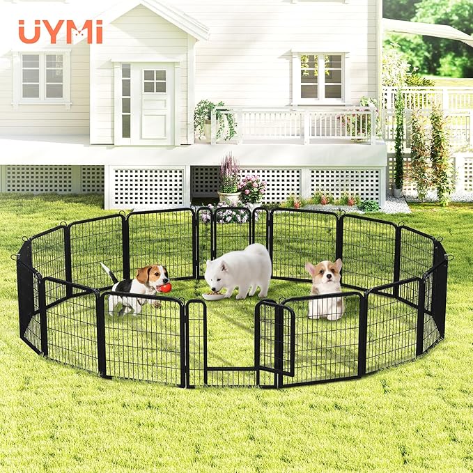 24 Inch Dog Playpen - 16 Panels Metal Pet Exercise Pen for Puppy, Indoor/Outdoor Dog Fence for Yard, Garden, Camping &amp; RV Travel