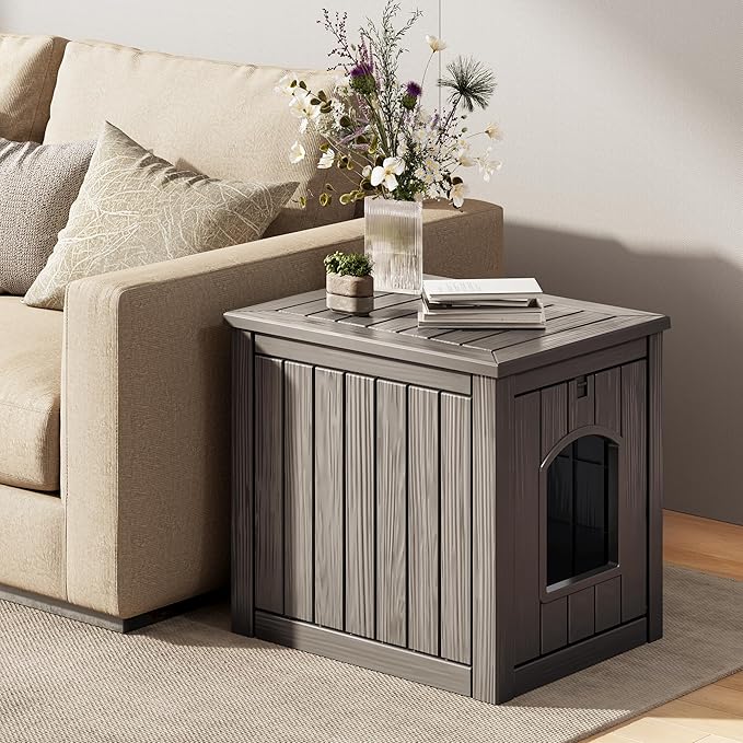Outdoor &amp; Indoor Dog House for Weatherproof and Stylish Furniture, Insulated Dog House Outdoor, Multi - Use for Small and Medium Dogs (Grey, 22.8" L × 17.7" W × 21.7" H)