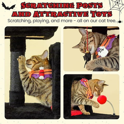 MWPO Gothic Large Cat Tree, 70.1-Inch Multi-Level Tall Cat Tower for Indoor Cats, Plush Cat Condo with Big Padded Perches, Sisal-Covered Scratching Posts, Hammock, Toys for Kittens &amp; Cats, Black