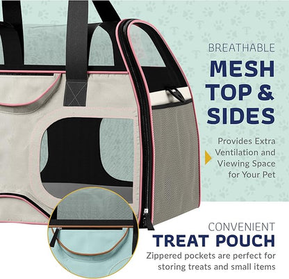 Katziela Pet Carrier - Airline Compliant Dog Carrier - TSA Approved Pet Carrier for Small Dogs and Cats - Soft FAA Travel Airplane Dog Carrier Luggage (Gray/Pink-6 Wheels)