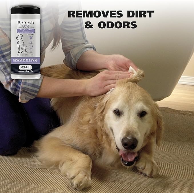 Wahl USA Pet Refresh Lavender Cleaning Wipes for All Dog Breeds - Use on Ears, Nose, Paws, Bottom, &amp; Sensitive Areas - 50 Wipes - 820018A