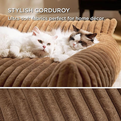 Bedsure Cute Dog Couch for Pets - Fluffy Dog Sofa with Premium Soft Corduroy Fleece, Pet Couch Bed with Washable Cover, Supportive Pet Sofa Bed for Medium Large Dogs, 36in, Copper Brown