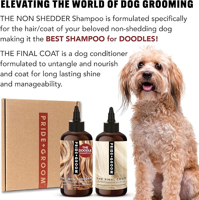 Pride and Groom The Non Shedder Box Set – Dog Shampoo &amp; Conditioner with All Natural Blend of Essential Oils &amp; Ingredients to Heal and Nourish for Long Lasting Shine &amp; Manageability – 32oz