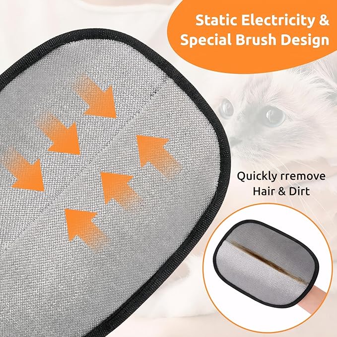 Pet Hair Removal Glove 2 Pcs, Cat &amp; Dog Reusable Electrostatic Gloves Pet Hair 2025 New Upgrade,Grooming Pet Hair Remover Tool, Reusable Quick De-Shedding Gloves for Couch、 Clothing、Carpet,、Car Seats