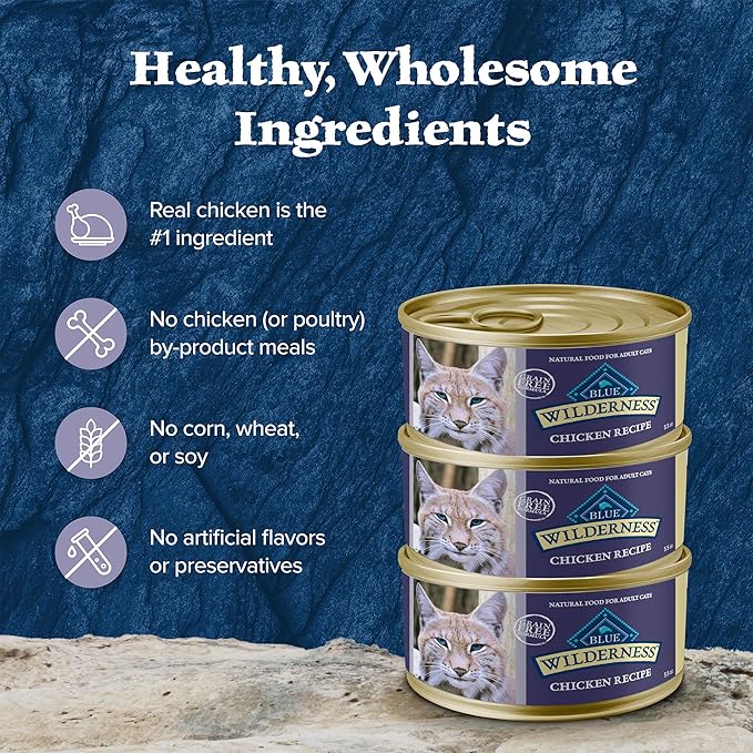 Blue Buffalo Wilderness Natural Wet Cat Food Paté, High-Protein &amp; Grain-Free Recipe, Chicken, 5.5-oz. Cans (24 Count)
