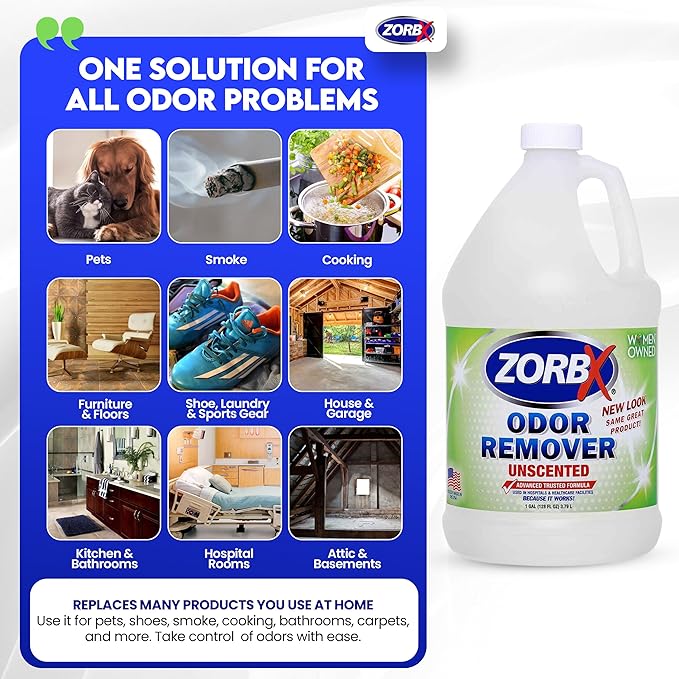 ZORBX Unscented Odor Eliminator Spray 128 Oz, 1 Gallon - Used in Hospitals &amp; Healthcare Facilities - Advanced Trusted Odor Remover Formula - All-Purpose Deodorizer for Dog, Cat, Home, Carpet &amp; Car