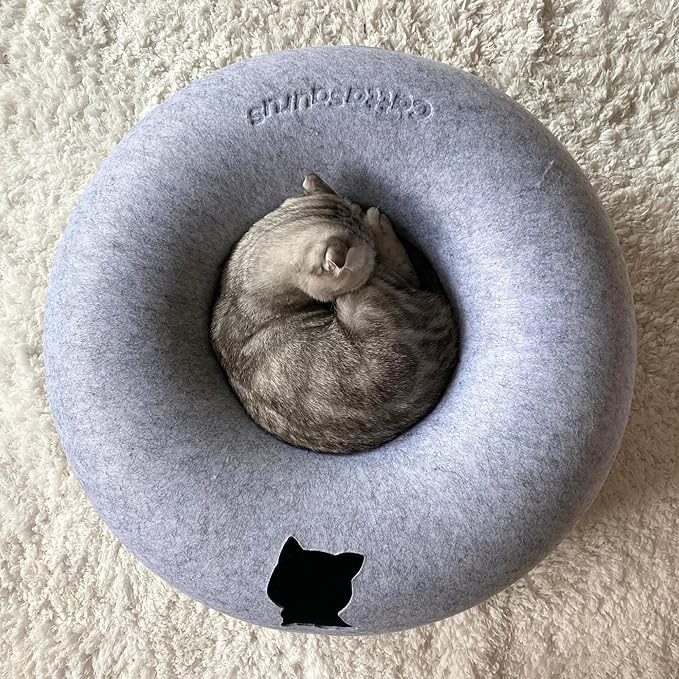 Cattasaurus Peekaboo Cat Cave, Extra Spacious for Multiple &amp; Large Cats 12+ lbs, Scratch Detachable Beds for Indoor Cats, Washable Tunnel Bed, Comfy Cat Donut Tunnel (Light Gray+Dark Gray, Jumbo)