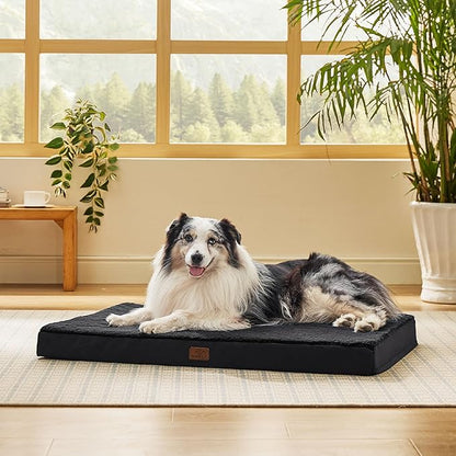 Bedsure XL Dog Bed for Crate - Large Orthopedic Flat Pet Beds with Removable Washable Cover, Egg Crate Foam Crate Mat, Suitable for Pet Up to 90 lbs