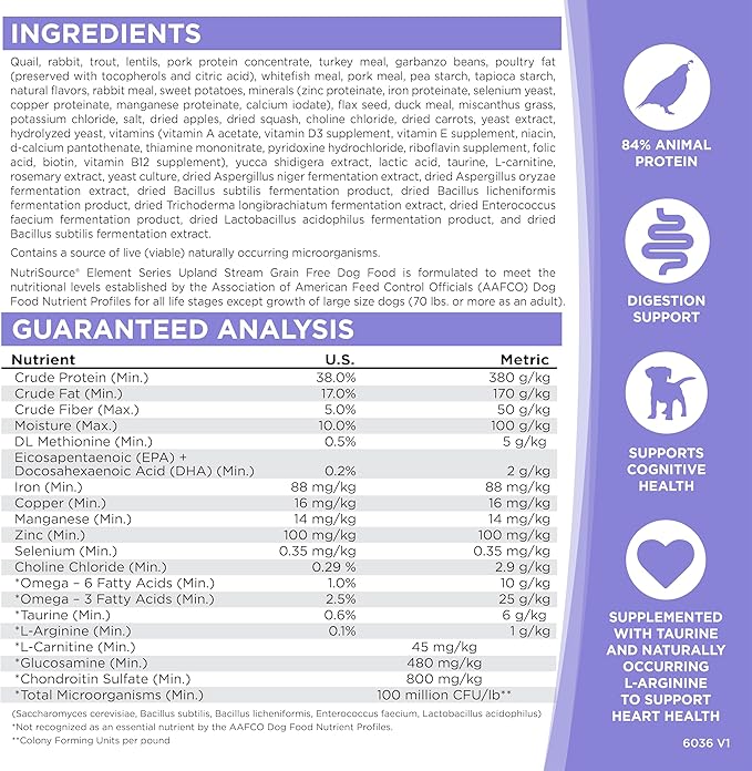 NutriSource Element Series Upland Stream Dry Dog Food, Quail, Rabbit &amp; Trout, 4LB