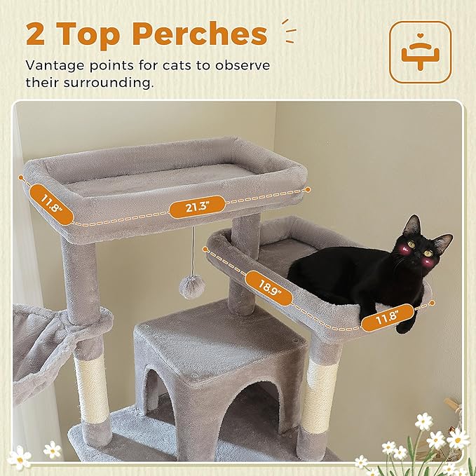 81 Inches Tall Cat Tree for Indoor Cats Large Adult - Heavy Duty Multi-Level Cat Tower with Large Metal Frame Hammock, Scratching Pad, 2 Top Perches, 2 Cozy Condos &amp; 6 Scratching Posts - Gray