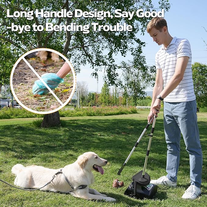 UPSKY Dog Pooper Scooper Swivel Bin &amp; Rake Kit with 100 Waste Bags,33.4" Stainless Steel Long Handle Heavy Duty Pet Poop Shovel for Large Medium Small Dogs, Odor-Proof Lid for Yard/Lawn/Outdoor Use