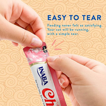 INABA Churu Cat Treats, Grain-Free, Lickable, Squeezable Creamy Purée Cat Treat/Topper with Vitamin E &amp; Taurine, 0.5 Ounces Each Tube, 48 Tubes (4 per Pack), Tuna with Scallop Recipe