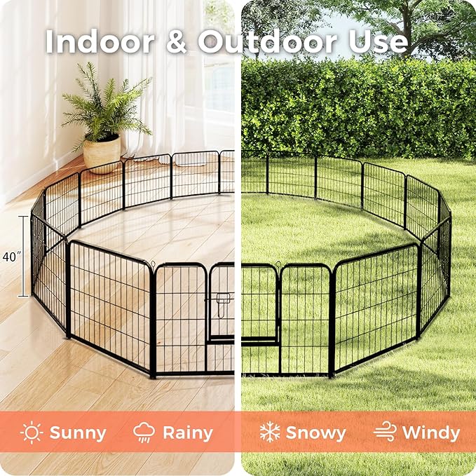 40 Inch Dog Playpen - 16 Panels Metal Pet Exercise Pen for Medium-Large Dogs, Indoor/Outdoor Dog Fence for Yard, Garden, Camping &amp; RV Travel