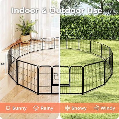 40 Inch Dog Playpen - 16 Panels Metal Pet Exercise Pen for Medium-Large Dogs, Indoor/Outdoor Dog Fence for Yard, Garden, Camping &amp; RV Travel