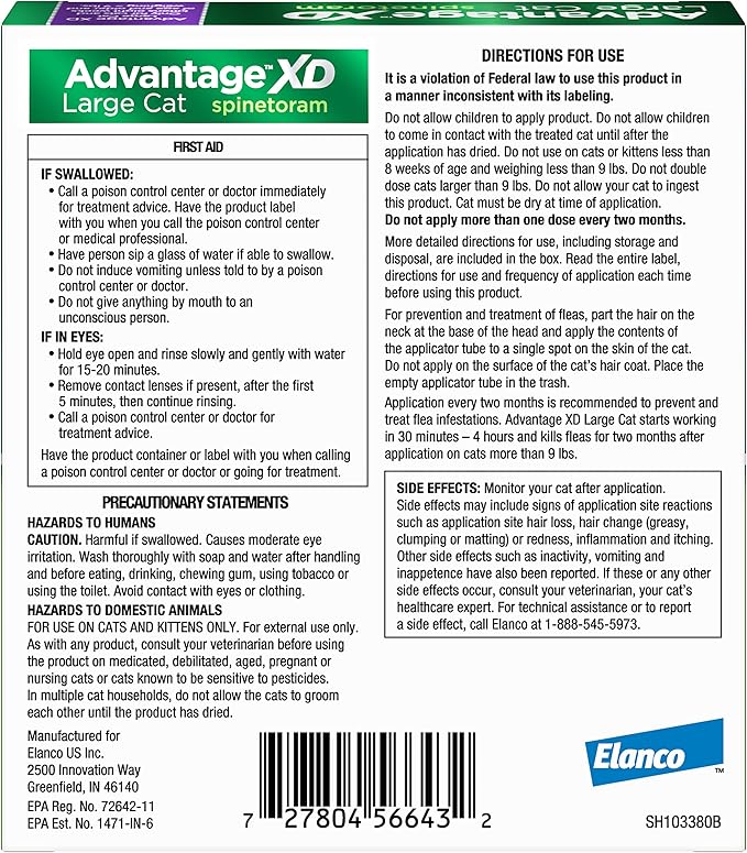 Advantage XD Large Cat Flea Prevention &amp; Treatment For Cats over 9lbs. | 2-Topical Doses, 2-Months of Protection Per Dose