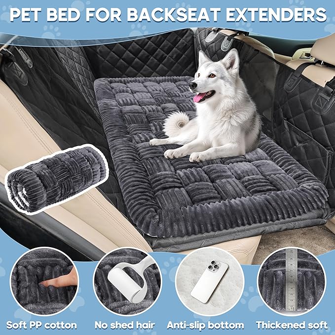 Dog Car Bed Mat, Non-Slip Backseat Extender Pet Blanket, Plaid Dog Bed for Trucks, Sedans &amp; Large SUVs, Chew-Resistant Travel Pad for Dogs, Easy Clean &amp; Scratch-Proof &amp; Comfort（56"x28.7" Gray