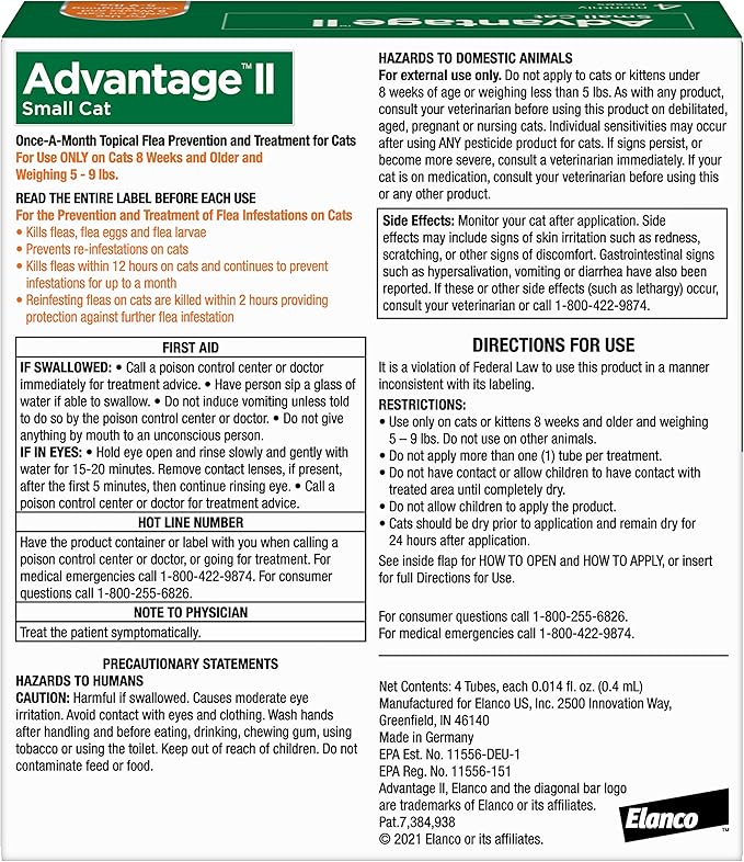 Advantage II Small Cat Vet-Recommended Flea Treatment &amp; Prevention | Cats 5-9 lbs. | 4-Month Supply