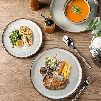 GBHOME Ceramic Dinnerware Sets for 8, 24 Pieces Stoneware Plates and Bowls Sets, Scratch Resistant Dishes, Dishwasher &amp; Microwave Safe, Reactive Glaze-Green Wheat