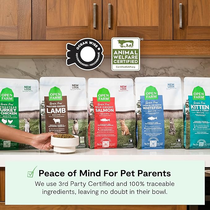 Open Farm, Grain Free Dry Cat Food, High-Protein Kibble for a Complete &amp; Balanced Diet, Non-GMO Fruits &amp; Vegetables, Prebiotic Fibers to Support Digestion, Pasture-Raised Lamb Recipe, 8lb Bag