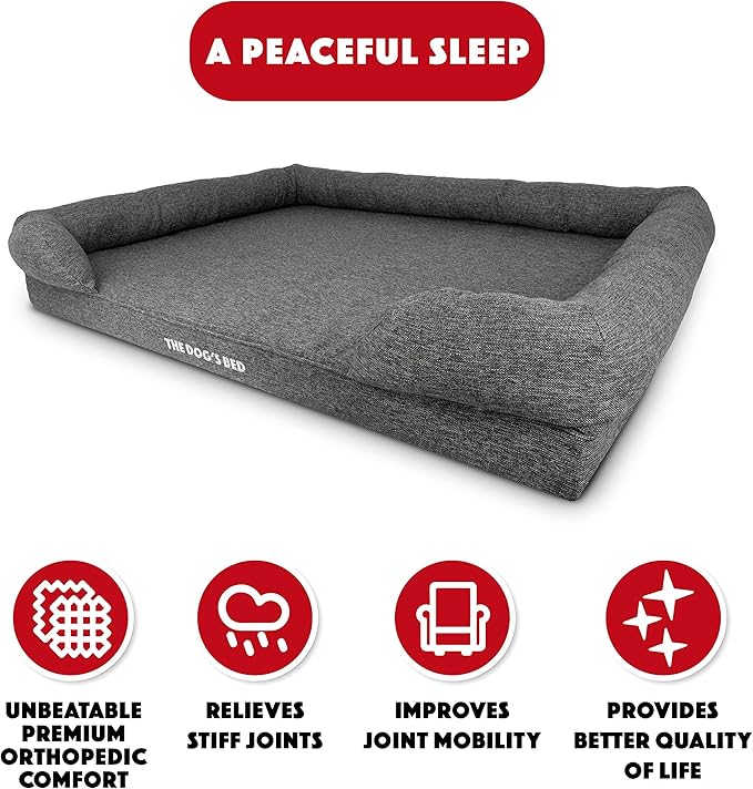 The Dog’s Bed, XXL Grey Linen 51.5x39, Memory Foam, Pain Relief: Arthritis, Hip &amp; Elbow Dysplasia, Post Surgery, Lameness, Supportive, Calming, Waterproof Washable Cover, Veterinary Approved