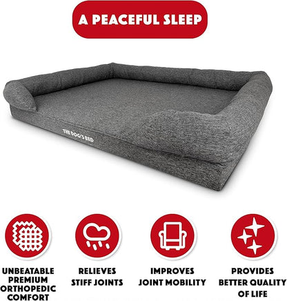 The Dog’s Bed, XXL Grey Linen 51.5x39, Memory Foam, Pain Relief: Arthritis, Hip &amp; Elbow Dysplasia, Post Surgery, Lameness, Supportive, Calming, Waterproof Washable Cover, Veterinary Approved