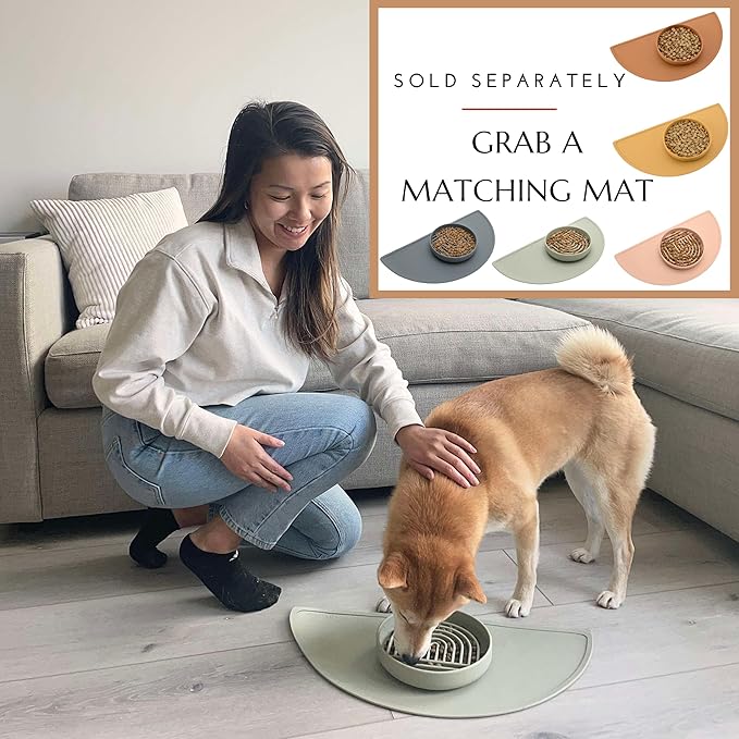 The Slowdown Bowl Silicone Slow Feeder for Dogs &amp; Puppies, Slow Eating Modern Lick Mat Design Reduces Gulping, Fits 2 Cups 7.5” Across x 1.5” Tall, Mealtime Challenge, Medium-Sage