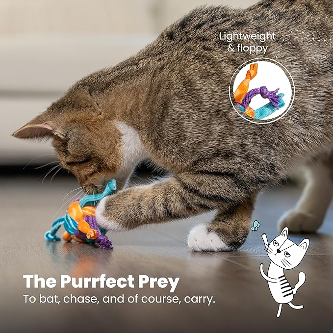 Catstages Catnip Tons of Tails – Interactive Catnip Dental Chew Toy for Cats with Rope, Ribbon &amp; Cotton for Batting, Chasing &amp; Chewing