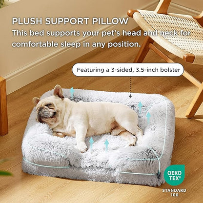 Bedsure Orthopedic Dog Bed Medium Size Dogs - Washable Medium Dog Cat Bed Waterproof, Comfort Pet Couch Sofa with Washable Removable Cover, Pets Bed with Nonskid Bottom, Long Faux Fur-Misty Grey, 28"