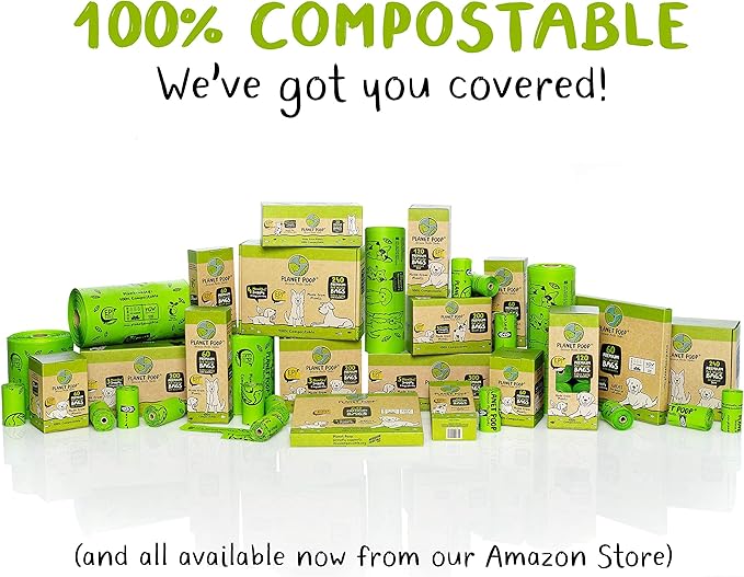 PLANET POOP Home Compostable Dog Poop Bags Extra-long with Handles 120 Un-Scented Pet Waste Bags Plastic Free, Thick Leakproof Plant-Based Doggy Bag, Cats &amp; Dogs Pet Supplies