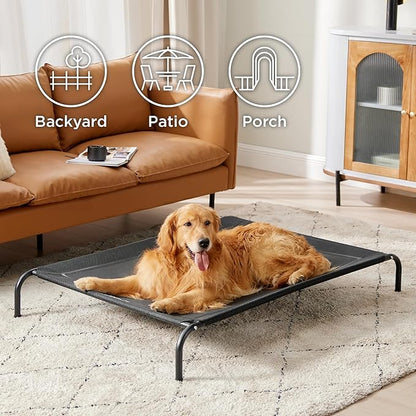 Bedsure Outdoor Elevated XL Dog Bed, Portable Indoor &amp; Outdoor Cooling Raised Cot Pet Hammock Bed with Skid-Resistant Feet, Frame with Breathable Mesh, Black, 54 inches