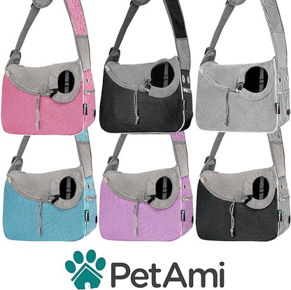 PetAmi Small Dog Sling Carrier, Soft-Sided Crossbody Puppy Carrying Purse Bag, Adjustable Sling Pet Pouch to Wear Medium Dog Cat Travel, Dog Bag for Traveling, Poop Bag Dispenser, Max 10 lbs, Pink