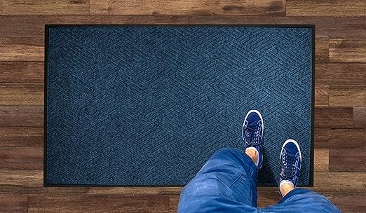 WaterHog Diamond | Commercial-Grade Entrance Mat with Rubber Border – Indoor/Outdoor, Quick Drying, Stain Resistant Door Mat (Navy, 4&