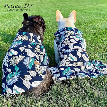 Parisian Pet Palm Leaves Shirt - 100% Cotton Summer Clothes - Stylish Beach Outfit for Dogs - Hook and Loop Closure Costume - Machine Washable - XL for Large Dogs